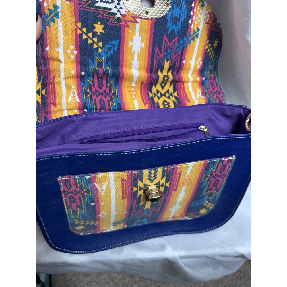 Cirque Du Soleil Blue Bag With Yellow Handle Aztec Print No Shoulder Strap - Picture 10 of 16
